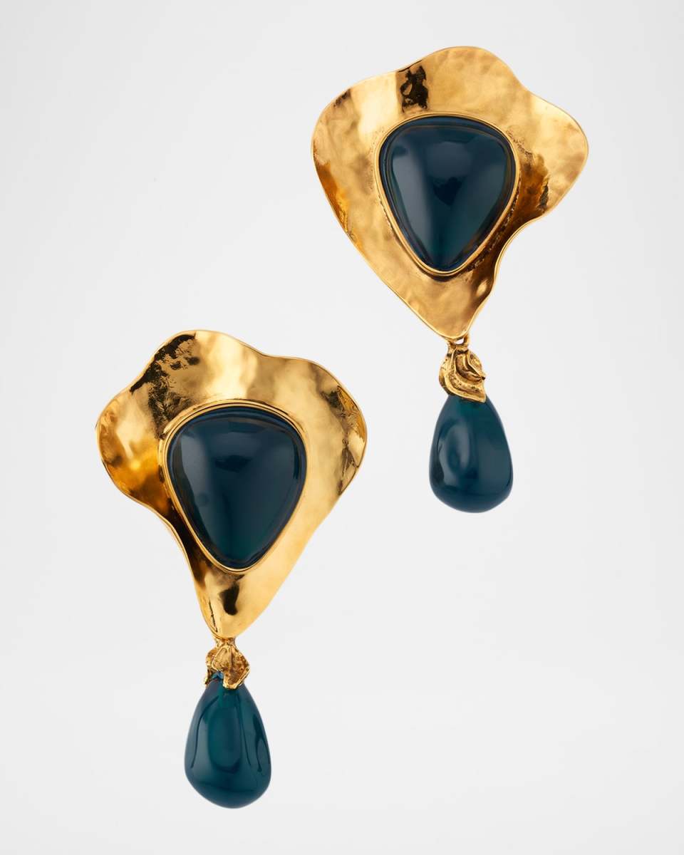 Shell Jewel Tone Clip Earrings